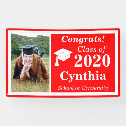 2024年卒業の赤い白1枚フォトクラス 横断幕 (横)