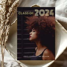 2024年卒業クラスのモダンタイポグラフィ金ゴールド 箔招待状