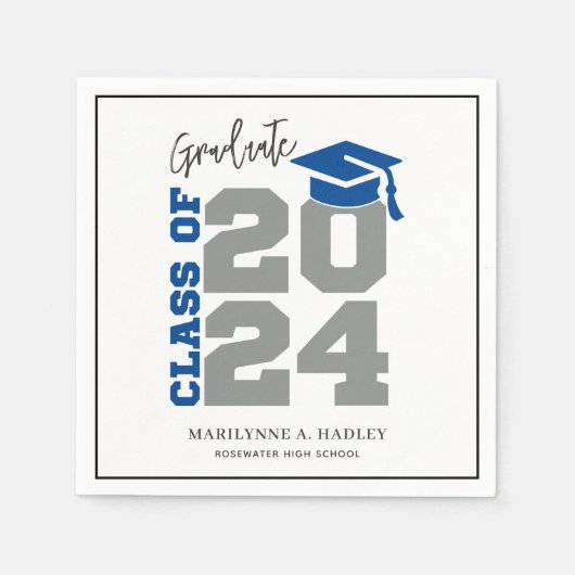 2024年卒業クラス青と灰色 スタンダードカクテルナプキン (正面)