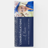 2024年卒業グリッターネイビーブルーシルバーモダン 横断幕 (縦)