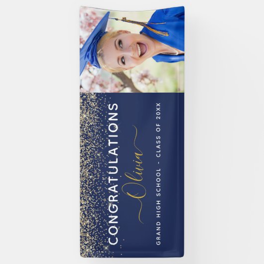 2024年卒業グリッターネイビーブルー金ゴールド モダン 横断幕 (縦)