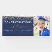 2024年卒業グリッターネイビーブルー金ゴールド モダン 横断幕 (横)