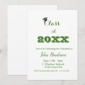 2024年卒業グリーン&ホワイト招待状クラス 招待状 (正面/裏面)