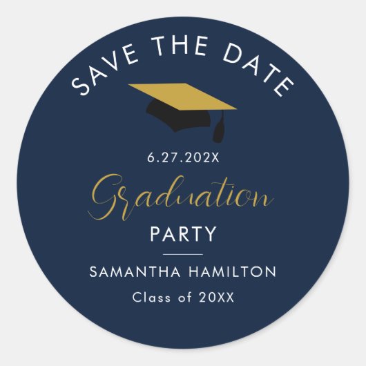 2024年卒業スクリプト日付を保存するグラードパーティー ラウンドシール (正面)