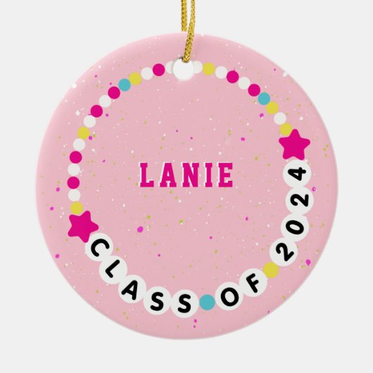 2024年卒業ピンクの友情ブレスレットクラス セラミックオーナメント (正面)