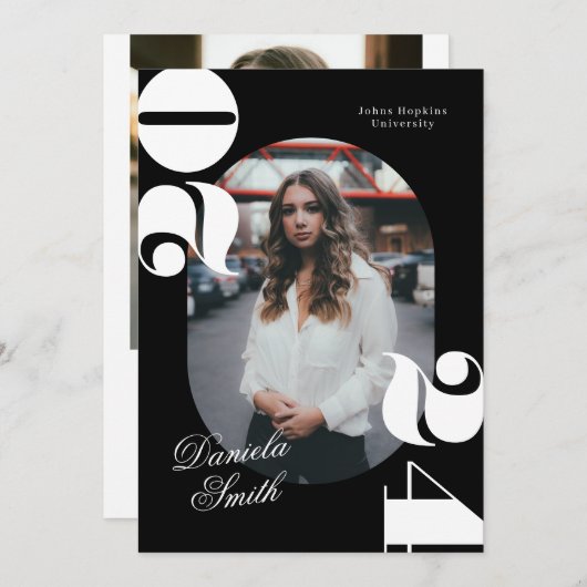 2024年卒業モダンの白黒はっきりしたクラス 招待状 (正面/裏面)