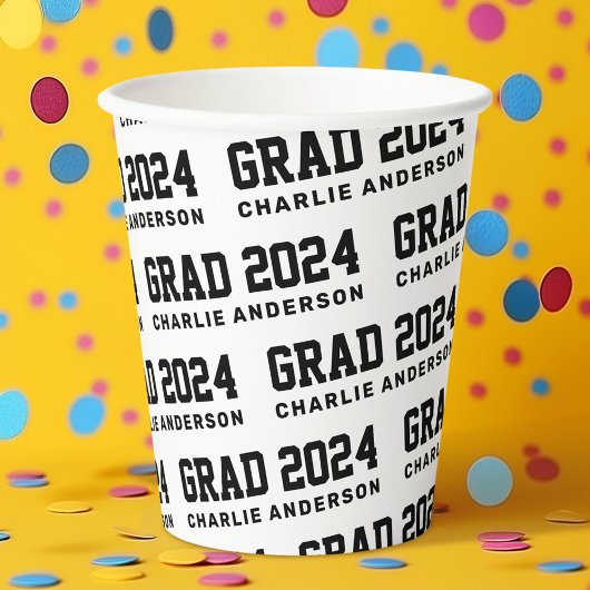 2024年大学院名白黒 紙コップ