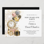 2024年大晦日パーティー金ゴールドグリッター 招待状 (正面/裏面)