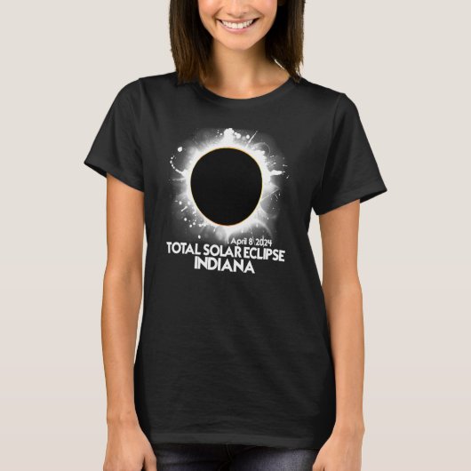 2024年太陽のアメリカの皆既日食インディアナ Tシャツ (正面)