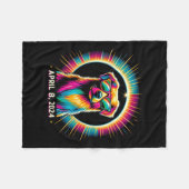 2024年太陽の日食グラスを着太陽のた日食犬 フリースブランケット (正面(横))