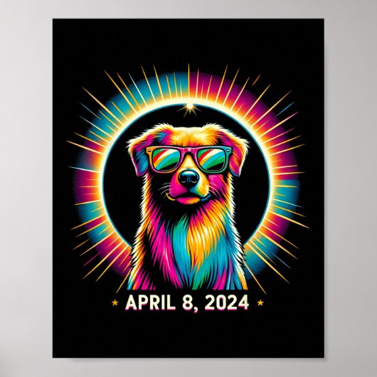 2024年太陽の日食グラスを着太陽のた日食犬 ポスター (正面)