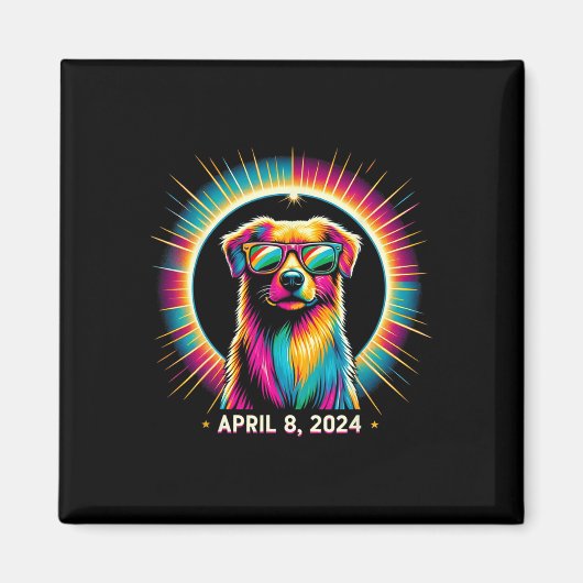 2024年太陽の日食グラスを着太陽のた日食犬 マグネット (正面)