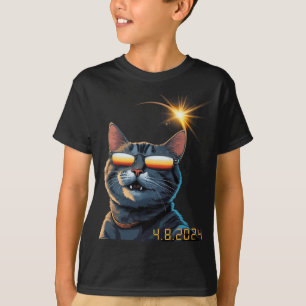 2024年太陽の日食メガネをかけている日食ネコ1 Tシャツ