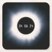 2024年太陽の黒白の皆既食 スクエアペーパーコースター (正面)