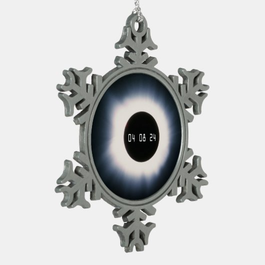 2024年太陽の黒白の皆既食 スノーフレークピューターオーナメント (左)