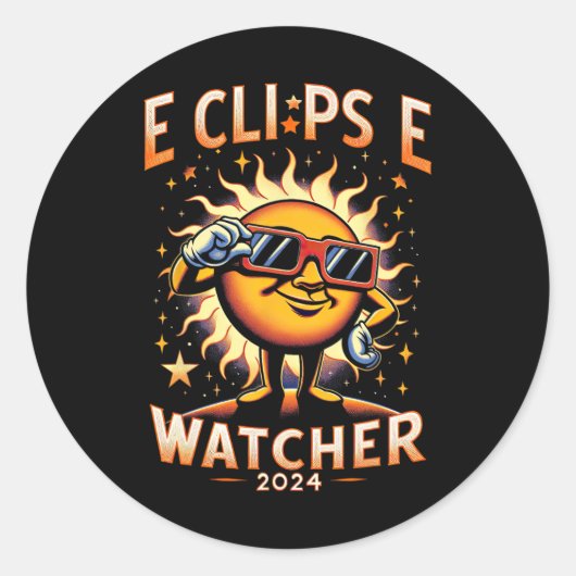 2024年太陽のEclipを着たEclipse Watcher Sun合計 ラウンドシール (正面)