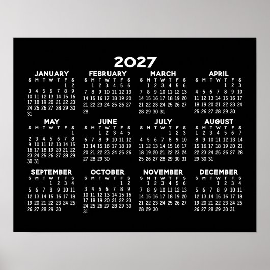 2024年年間カレンダー(横型)- 黒 ポスター (正面)