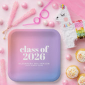2024年度パープルグラデーションカスタム卒業 ペーパープレート (パーティー)