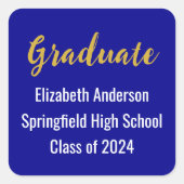2024年度卒業アナウンスブルー&ホワイトのクラス スクエアシール (正面)