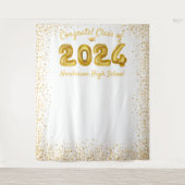 2024年度卒業式 ゴールド風船 白い写真用背景 タペストリー (正面)