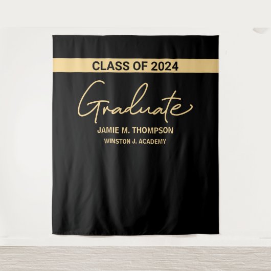 2024年度卒業生 黒黄色 卒業式背景 タペストリー (正面)
