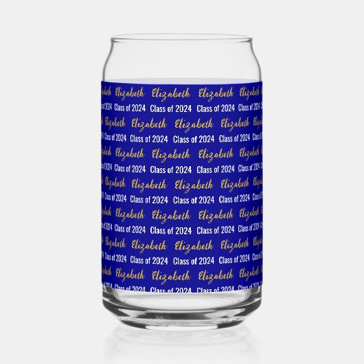 2024年度大学院名ダークブルーホワイト金ゴールド ガラス缶 (正面)