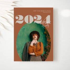 2024年度 オーバル ボールド モダン 卒業写真 招待状