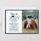 2024年度 ネイビーブルー 卒業写真 卒業式 招待状 (正面)