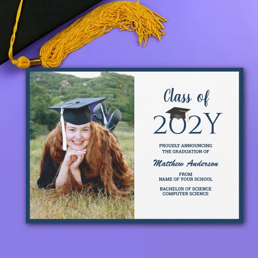 2024年度 ネイビーブルー 卒業写真 卒業式 案内状