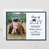 2024年度 ネイビーブルー 卒業写真 卒業式 案内状 (正面)