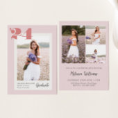 2024年度 ピンク ボールド モダン 卒業写真 4枚 卒業おめでとう 招待状