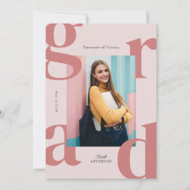 2024年度 ピンク モダン ボールド 卒業式 招待状