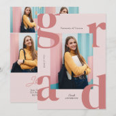 2024年度 ピンク モダン ボールド 卒業式 招待状 (正面/裏面)