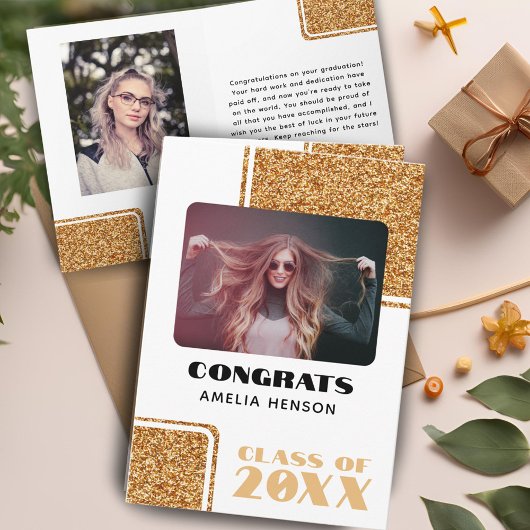 2024年度 卒業おめでとう ゴールドグリッター 2枚の写真 カード