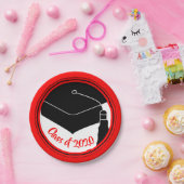 2024年度 卒業キャップ 赤と黒 ペーパープレート (パーティー)