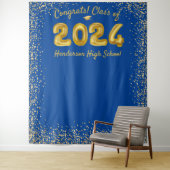 2024年度 卒業式 ゴールド風船 青い写真 背景 タペストリー (インサイチュ)