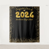 2024年度 卒業式 ゴールド風船 黒 フォトブース背景 タペストリー (正面)