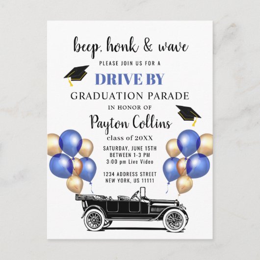 2024年度 卒業 ドライブバイ パーティー カー 面白い 案内ポストカード (正面)