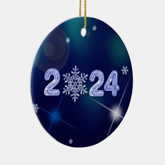 2024年新年おめでとう氷号とスノーフレーク セラミックオーナメント (右)
