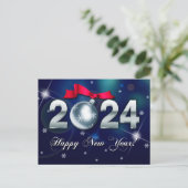 2024年新年おめでとう。クリスマスバウブルホリデー ポストカード (スタンド正面)