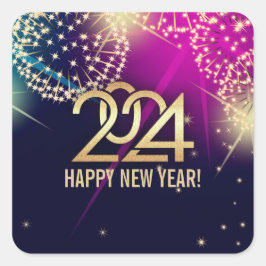2024年新年おめでとう。花火 スクエアシール