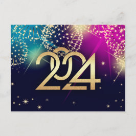 2024年新年おめでとう。花火 ポストカード