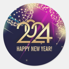 2024年新年おめでとう。花火 ラウンドシール