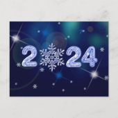 2024年新年おめでとう。雪片と氷の番号 シーズンポストカード (正面)