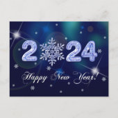 2024年新年おめでとう。雪片と氷の番号 ポストカード (正面)