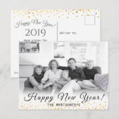 2024年新年のお祝い写真　ゴールドのコンフェッティ シーズンポストカード (正面/裏面)