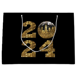 2024年新年の舞踏会 – NYC金ゴールド- ラージペーパーバッグ
