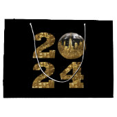 2024年新年の舞踏会 – NYC金ゴールド- ラージペーパーバッグ (裏面)