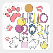 2024年新年を猫と迎える スクエアシール (正面)