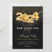 2024年新年イブパーティー ブラック ゴールドグリッター 招待状 (正面)
